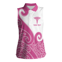 Personalised New Zealand Nurse Women Sleeveless Polo Shirt Maori Koru Pink Version