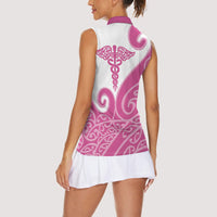 Personalised New Zealand Nurse Women Sleeveless Polo Shirt Maori Koru Pink Version
