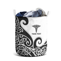 Personalised New Zealand Nurse Laundry Basket Maori Koru Black Version
