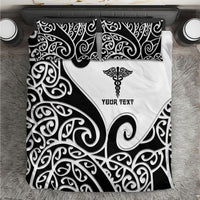 Personalised New Zealand Nurse Bedding Set Maori Koru Black Version