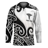 Personalised New Zealand Nurse Hockey Jersey Maori Koru Black Version
