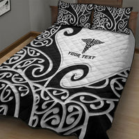Personalised New Zealand Nurse Quilt Bed Set Maori Koru Black Version