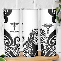 Personalised New Zealand Nurse Skinny Tumbler Maori Koru Black Version