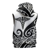 Personalised New Zealand Nurse Sleeveless Hoodie Maori Koru Black Version