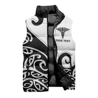 Personalised New Zealand Nurse Sleeveless Puffer Jacket Maori Koru Black Version LT05 - Polynesian Pride