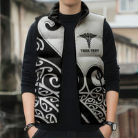 Personalised New Zealand Nurse Sleeveless Puffer Jacket Maori Koru Black Version LT05 - Polynesian Pride