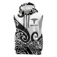Personalised New Zealand Nurse Sleeveless Zip Hoodie Maori Koru Black Version