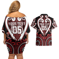Custom Aotearoa Ngapuhi Couples Matching Off Shoulder Short Dress and Hawaiian Shirt Maori Tribal Pattern