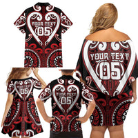 Custom Aotearoa Ngapuhi Family Matching Off Shoulder Short Dress and Hawaiian Shirt Maori Tribal Pattern