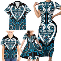 Custom Aotearoa Ngati Porou Family Matching Short Sleeve Bodycon Dress and Hawaiian Shirt Maori Tribal Pattern