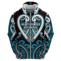 Custom Aotearoa Ngati Porou Zip Hoodie Maori Tribal Pattern