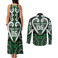 Custom Aotearoa Ngai Tahu Couples Matching Tank Maxi Dress and Long Sleeve Button Shirt Maori Tribal Pattern