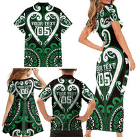 Custom Aotearoa Ngai Tahu Family Matching Short Sleeve Bodycon Dress and Hawaiian Shirt Maori Tribal Pattern