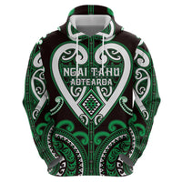 Custom Aotearoa Ngai Tahu Zip Hoodie Maori Tribal Pattern