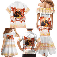 Hawaiian Volcano Lava Flow Family Matching Mermaid Dress and Hawaiian Shirt With Hawaiian Tapa Pattern