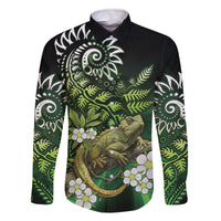 Aotearoa New Zealand Tuatara Family Matching Off The Shoulder Long Sleeve Dress and Hawaiian Shirt Maori Koru Art