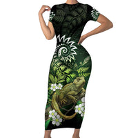 Aotearoa New Zealand Tuatara Family Matching Short Sleeve Bodycon Dress and Hawaiian Shirt Maori Koru Art