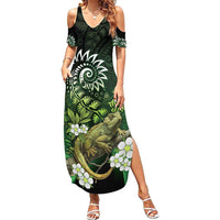 Aotearoa New Zealand Tuatara Family Matching Summer Maxi Dress and Hawaiian Shirt Maori Koru Art