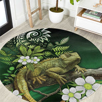 Aotearoa New Zealand Tuatara Round Carpet Maori Koru Art LT05 Green - Polynesian Pride