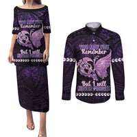 Personalised Alzheimer's Awareness Couples Matching Puletasi and Long Sleeve Button Shirt You May Not Remember But I Will Never Forget