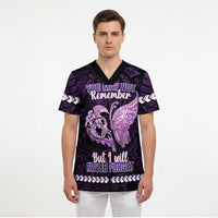 Personalised Alzheimer's Awareness Scrub Top You May Not Remember But I Will Never Forget - Polynesian Pride