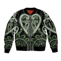 Custom Aotearoa Ngati Awa Sleeve Zip Bomber Jacket Maori Tribal Pattern LT05 Unisex Green - Polynesian Pride