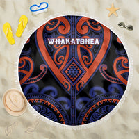 Aotearoa Whakatohea Beach Blanket Maori Tribal Pattern LT05 One Size 150cm Navy - Polynesian Pride