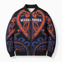 Custom Aotearoa Whakatohea Bomber Puffer Jacket Maori Tribal Pattern LT05 Unisex Navy - Polynesian Pride