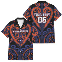 Custom Aotearoa Whakatohea Family Matching Off Shoulder Short Dress and Hawaiian Shirt Maori Tribal Pattern LT05 Dad's Shirt - Short Sleeve Navy - Polynesian Pride