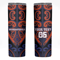 Custom Aotearoa Whakatohea Skinny Tumbler Maori Tribal Pattern LT05 Navy - Polynesian Pride
