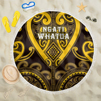 Aotearoa Ngati Whatua Beach Blanket Maori Tribal Pattern LT05 One Size 150cm Yellow - Polynesian Pride
