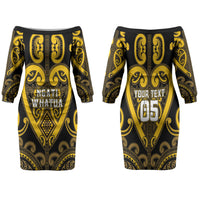 Custom Aotearoa Ngati Whatua Family Matching Off The Shoulder Long Sleeve Dress and Hawaiian Shirt Maori Tribal Pattern LT05 Mom's Dress Yellow - Polynesian Pride