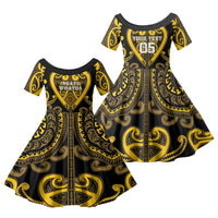 Custom Aotearoa Ngati Whatua Family Matching Off The Shoulder Long Sleeve Dress and Hawaiian Shirt Maori Tribal Pattern LT05 Daughter's Dress Yellow - Polynesian Pride