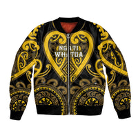 Custom Aotearoa Ngati Whatua Sleeve Zip Bomber Jacket Maori Tribal Pattern LT05 Unisex Yellow - Polynesian Pride