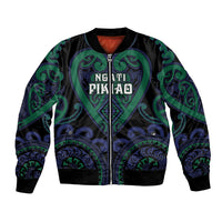 Custom Aotearoa Ngati Pikiao Bomber Jacket Maori Tribal Pattern LT05 Unisex Green - Polynesian Pride