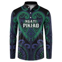 Custom Aotearoa Ngati Pikiao Button Sweatshirt Maori Tribal Pattern LT05 Green - Polynesian Pride