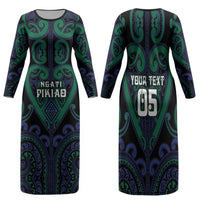 Custom Aotearoa Ngati Pikiao Family Matching Long Sleeve Bodycon Dress and Hawaiian Shirt Maori Tribal Pattern LT05 Mom's Dress Green - Polynesian Pride
