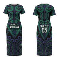 Custom Aotearoa Ngati Pikiao Family Matching Short Sleeve Bodycon Dress and Hawaiian Shirt Maori Tribal Pattern LT05 Mom's Dress Green - Polynesian Pride