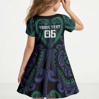 Custom Aotearoa Ngati Pikiao Kid Short Sleeve Dress Maori Tribal Pattern LT05 - Polynesian Pride
