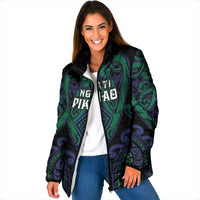 Custom Aotearoa Ngati Pikiao Padded Jacket Maori Tribal Pattern LT05 Women Green - Polynesian Pride