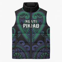 Custom Aotearoa Ngati Pikiao Sleeveless Puffer Jacket Maori Tribal Pattern LT05 Unisex Green - Polynesian Pride