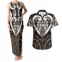 Custom Aotearoa Kati Mamoe Couples Matching Tank Maxi Dress and Hawaiian Shirt Maori Tribal Pattern LT05 Brown - Polynesian Pride
