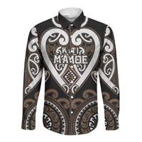 Custom Aotearoa Kati Mamoe Long Sleeve Button Shirt Maori Tribal Pattern LT05 Unisex Brown - Polynesian Pride