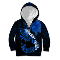 Personalized Hawaii Maui Kid Hoodie Polynesian Fish Hook Hibiscus Blue Version LT05 Zip Hoodie Blue - Polynesian Pride