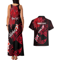 Personalized Hawaii Maui Couples Matching Tank Maxi Dress and Hawaiian Shirt Polynesian Fish Hook Hibiscus Red Version LT05 - Polynesian Pride