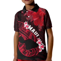 Personalized Hawaii Maui Kid Polo Shirt Polynesian Fish Hook Hibiscus Red Version LT05 Kid Red - Polynesian Pride