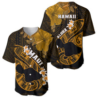 Hawaii Maui Baseball Jersey Polynesian Fish Hook Hibiscus Gold Version LT05 - Polynesian Pride