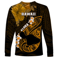 Hawaii Maui Long Sleeve Shirt Polynesian Fish Hook Hibiscus Gold Version LT05 - Polynesian Pride