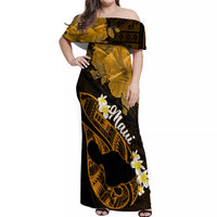 Hawaii Maui Off Shoulder Maxi Dress Polynesian Fish Hook Hibiscus Gold Version LT05 Women Gold - Polynesian Pride