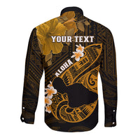 Personalized Hawaii Maui Long Sleeve Button Shirt Polynesian Fish Hook Hibiscus Gold Version LT05 - Polynesian Pride